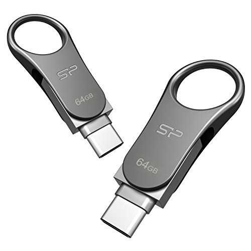 Silicon Power 2 Pack 64GB USB 3.0 / USB 3.1 (Gen1) Flash Drive (METAL) Dual Drive USB Type-C C80 Swivel USB Drive Ready for Smartphone Tablet and New Macbook (S2064GBUC3C80V1SAM)