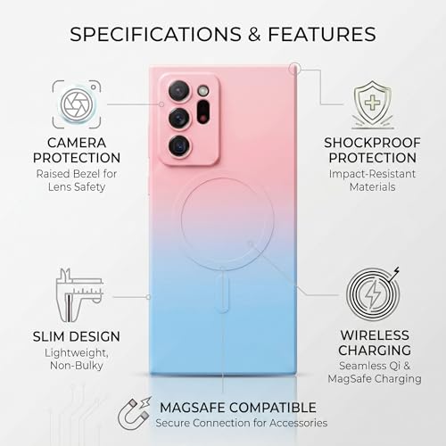 Image of amazon basics Gradient Mag-Safe Case for Samsung Galaxy Note 20 Ultra | Soft Silicone Shockproof Cover with Camera Protection | Slim Lightweight Design | Smooth Touch & Durable - Pink & Blue