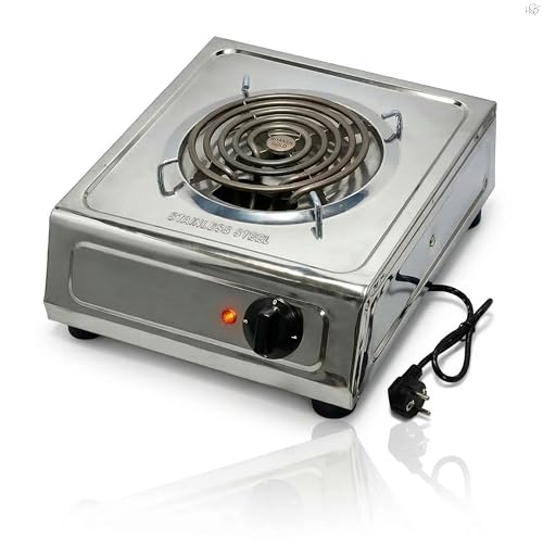 Image of Drumstone 2000W Stainless Steel Electric G Coil Cooktop | Radiant Hot Plate with Rotary Temperature Control | Heavy Duty Single Burner Stove, Chrome Finish, Compatible with All Metal Cookware