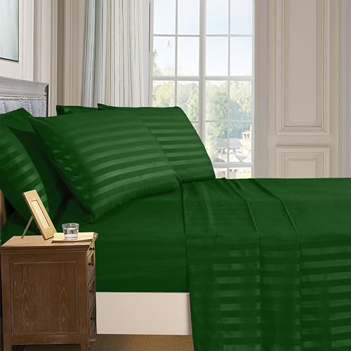 Elegant Comfort Softest and Coziest 6-Piece Sheet Set - 1500 Premium Hotel Quality Microfiber - Deep Pocket, Wrinkle Resistant 6-Piece Damask Stripe Bed Sheet Set, California King, Hunter Green