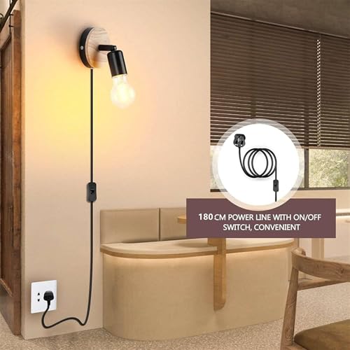 Apliques de pared E27 interiores industriales con cable interruptor de madera para pasillo 6