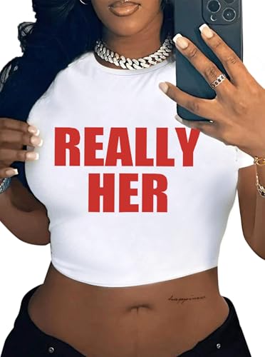 LovelyWholesale Women Graphic Crop Tops Letter Print Short Sleeve Tee Summer Sexy T Shirt