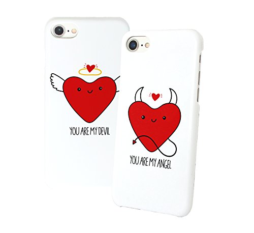 You are My Angel Devil White Matching iPhone Protective Hard PC Case Cover for Couples Best Friends in Relationship Present BFF Bae for iPhone 6 6s 7 7plus 8 X 3D Print
