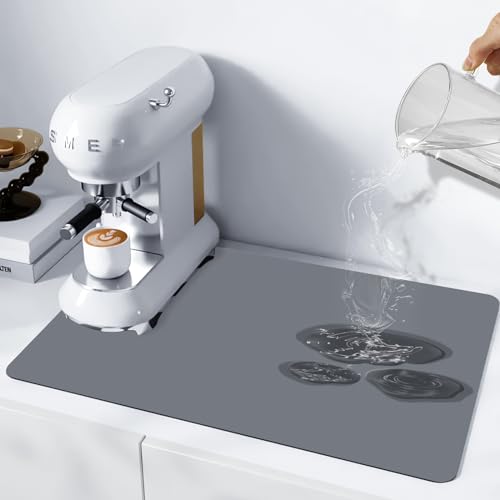 Premium Coffee Mat - Non-Slip Rubber Backed Absorbent Dish Drying Mat for Kitchen Counter Coffee Mat , Super Absorbent Ideal coffee maker mat for countertops , Coffee Bar Mat?DARK GREY?