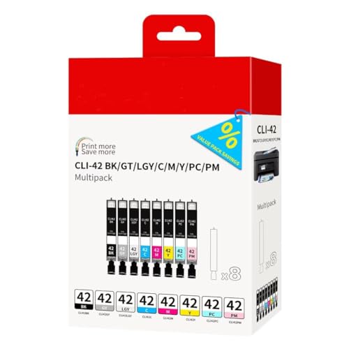 CLI-42 Ink Cartridges Compatible for Canon CLI-42 Work with Canon Pro 100 Ink cartridges Pixma Pro 100, Pro-100S Printer 8 Value Pack (1BK, 1C, 1M, 1Y, 1PC, 1PM, 1GY, 1LGY)