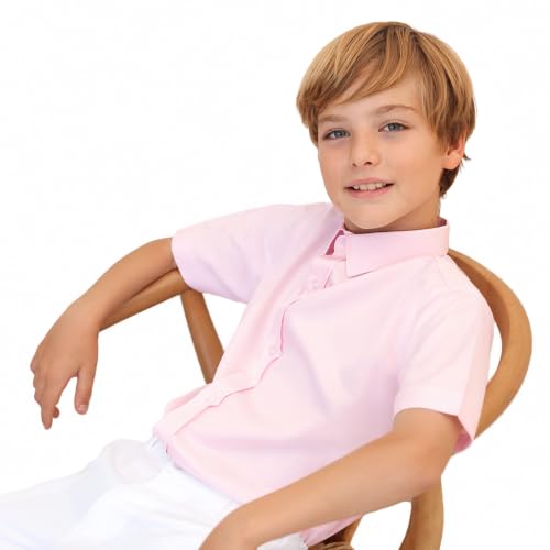 Image of Lilax Boys Classic Short Sleeve Button Down Casual Solid Dress Shirt