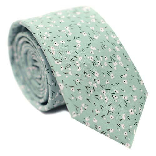 Image of JESLANG Men's Cotton Printed Floral Tie 2.56 inch Skinny Narrow Necktie Various Designs