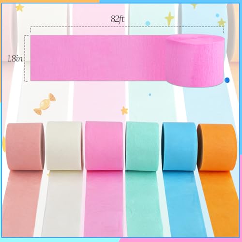 Image of 6 Rolls Crepe Paper Streamers Party Decorations, Rainbow Streamers Colorful Candyland Party Decorations for Birthday Wedding Bridal Baby Shower