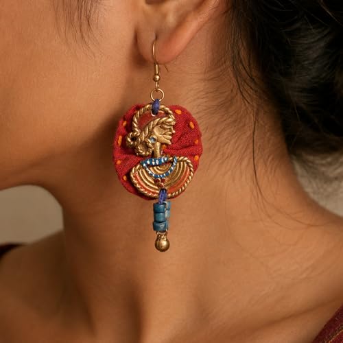 Image of Royal Queen & Empress Handcrafted Tribal Dhokra Earrings Collection for Women - Wooden, Fabric & Round Statement Ethnic Designs in Multiple Colours