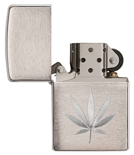 Zippo Brushed Chrome Marijuana Leaf Pocket Lighter (29587), One Size,High Polish Chrome #TOP3
