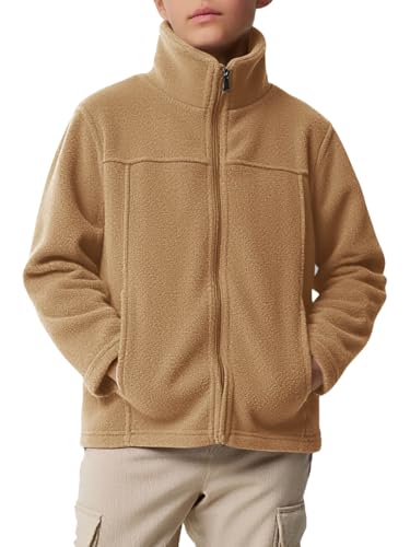 Haloumoning Boys Zip Up Fleece Jacket Kids Lightweight Outerwear Long Sleeve Mock Neck Coat with Pockets 5-14Y