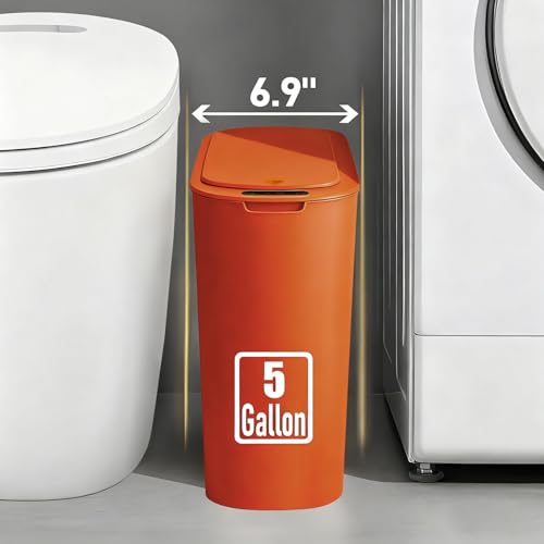 Image of TIPGO 5 Gallon Motion Senor Bathroom Trash Can with Lid, Automatic Garbage Can Touchless, Smart Plastic Waste Basket for Narrow Spaces, Bathroom, Office, Bedroom, Living Room (Orange)