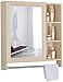 AWJ Espejos para baño 23.6"X27.5"X5.1"Espacio Aluminio Simulación Madera Grano Baño Espejo Gabinete Montado en la Pared Impermeable y a Prueba de Humedad Espejo de tocador con Estante de al