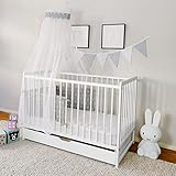 Babybett Komplett-Set 60x120 Gitterbett mit Schublade, Himmel & Nest | wahlweise mit Matratze | Weiss sehr stabil Made in Europe