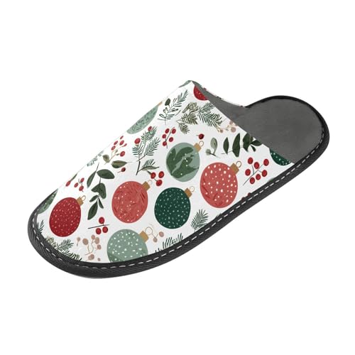 Slippers for Women Leaves Fruit Christmas Balls Pattern Soft Winter Warm Shoes Indoor Outdoor Non-Slip House Travel Slippers2