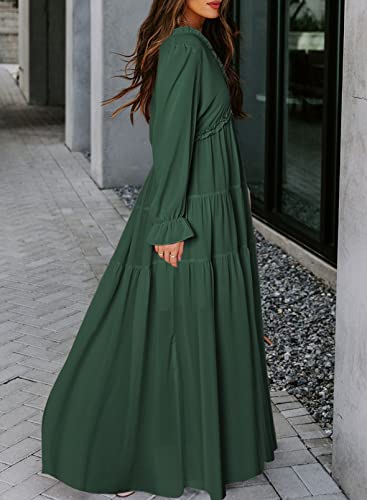 Image of BLENCOT Womens Casual Boho Floral Printed V Neck Long Sleeve Long Maxi Dress Spring Summer Dresses