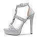 Imagen de Aachcol Mujer Plataforma Aguja Alto High Heel Romanas Sandalias Correa Tobillo Slingback Redonda Abierta Punta Dress Zapatos Oficina Fiesta de Boda Satín Gris 12 CM 37 EU