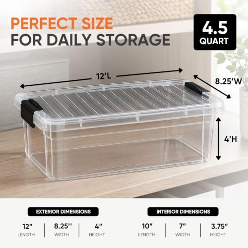 Image of Superio 4.5 Quart Clear Plastic Storage Containers with Lids, Stackable Organizer Bins, BPA-Free Storage Boxes for Home, Office, Dorm & Classroom, 5 Pack
