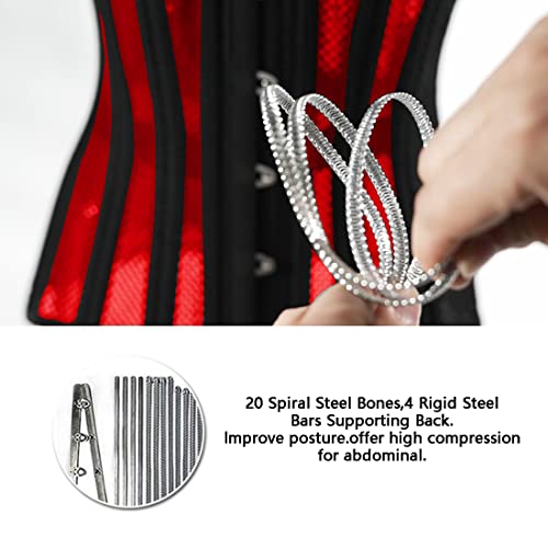 Lartigue Women 26 Steel Boned Waist Training Corset Heavy Duty Mesh Underbust Bustier Cincher,12.4 Inch Red L #TOP4