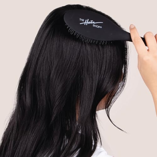 The Hair Shop Black Loop Brush - Salon Professional Grade with Matted Black and Ergonomic Design - Safe Detangler Tool for 100% Remy Human and Synthetic Hair Extensions and Wigs