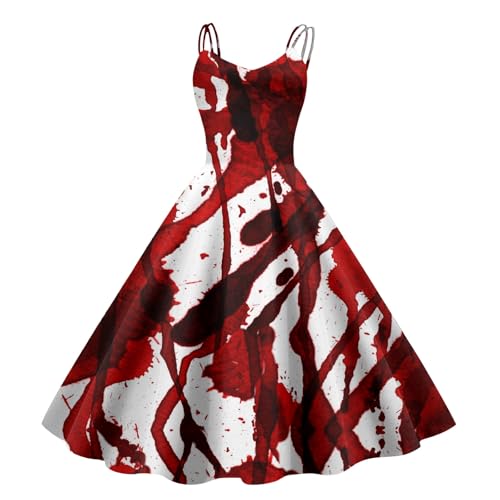 Blau Damen 50er Jahre Kleid Rockabilly Festlich Abendkleid Hohe Taille Spaghettiträger Sommer Petticoat Kleid Vintage Retro-Kleidung Partykleid...