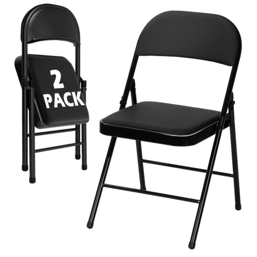 Image of 2 Pack Black Folding Chairs with Padded Cushion and Metal Frame