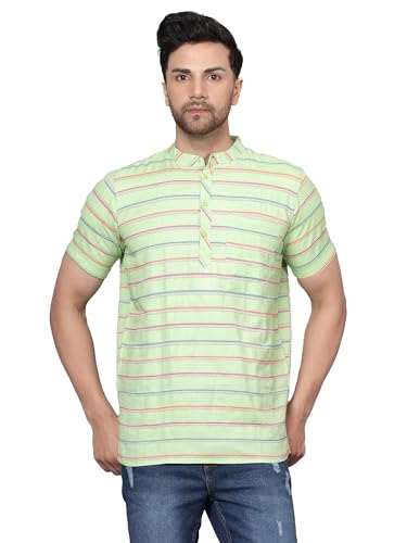 Image of LATEST CHIKAN Men's Cotton Regular Casual Strped Short Kurta Half Sleeves - (SK-LJ.DS.AS)