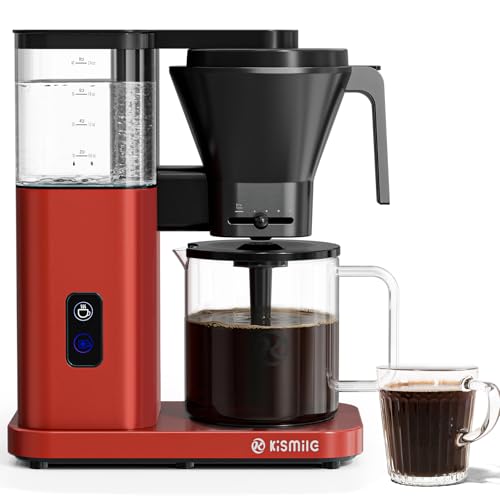 Kismile 8-Cup Coffee Maker, SCA Certified Hot & Cold Brew Coffee Machine, 6-Min Quick Brew, Magnetic Anti-Drip, Keep Warm/Auto-off, Dishwasher Safe, DIY Manual Mode, 44oz Removable Reservoir, Red
