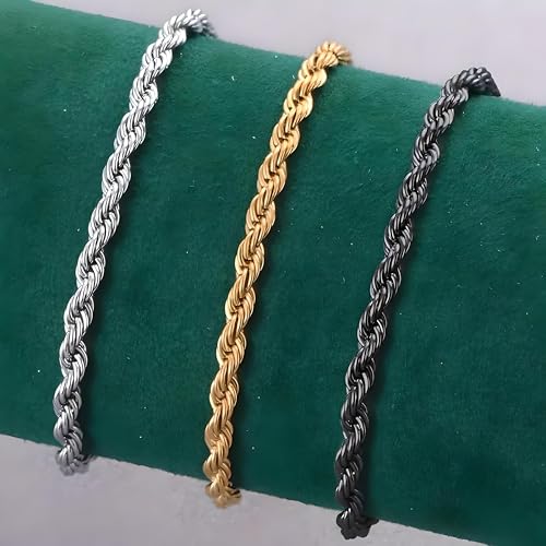 3PCS Stainless Steel Bracelets for Men Gold, Silver, Black Bracelet Twisted Cable Mens Luxury Jewelry Bracelets Gifts2