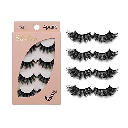 Pestañas Postizas 4 Pares - Profesional reutilizable Pestañas de la cara Ajuste para todos los ojos, Hecho a mano natural grueso Pestañas 3D Faux Mink G106
