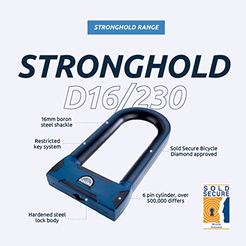Squire Locks Stronghold D16/230 Keyed D-Lock: Hardened Boron Steel, 16mm Shackle, Sold Secure Bicycle Diamond Approved - Image 2