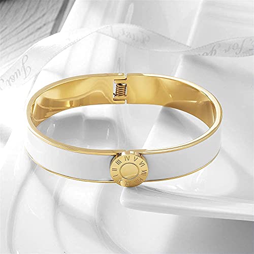 Ciunofor Cubic Zirconia Enamel Bracelet For Women Girls Vintage Pop-Art Colorful Cuff Bangle Stainless Steel Gold Plate Tone Wide Band Handmade Jewelry (White) #TOP1