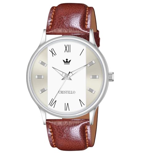 Image of CRESTELLO Faux Leather Strap Analog Wrist Watch for Men (Black /Blue /Green /Brown /Silver Dial) | CR-WT044