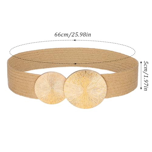 Women Wide Stretchy Gold Buckle Cinch Waist Belt Fashion Elastic Braided Boho Belt Vintage Stretch Rattan Straw Ladies Summer Dress Waist for Women Dresses Coat Supplies Skirt2