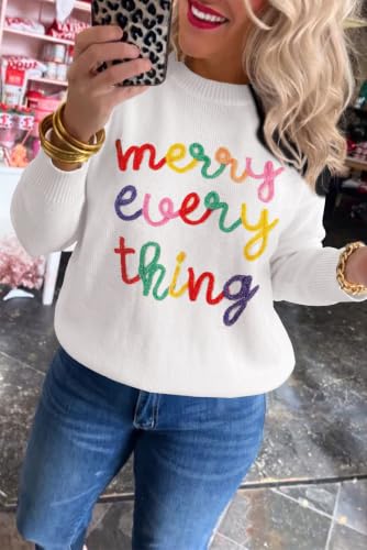 Image of LEMAFER Women 2026 Merry Christmas Round Neck Sequin Letters Sweater Casual Solid Slogan Long Sleeve Pullover Sweatshirt Tops