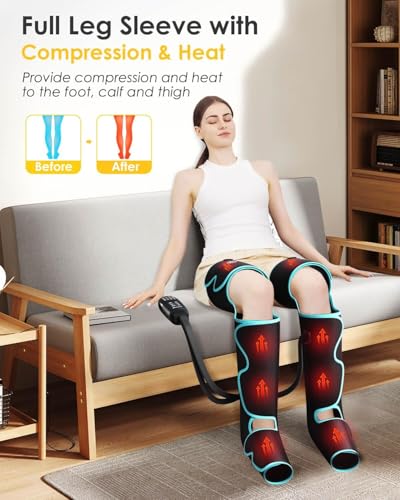 Massaggiatore Per Gambe Con Calore E Compressione D'aria, Massaggio Per Polpacci E Cosce Per Circolazione E Sollievo Dal Dolore, Dispositivo Di Compressione Sequenziale Per Gambe Gonfie, 3 Intensità 6 - 3