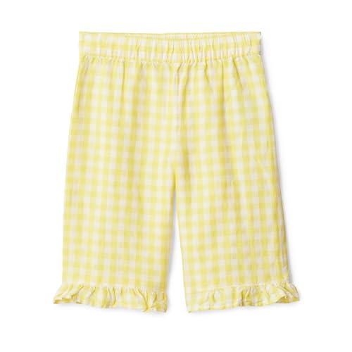 Amazon Essentials Unisex Babies x Sofia Grainge Baby Girls and Toddler Cotton Linen Wide Leg Pull on Pant with Ruffles Yellow Gingham 2T
