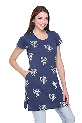 Image of In Love Women's Printed Cotton Plus Size Longline T-Shirt Half Sleeve with Pockets Pack of 2