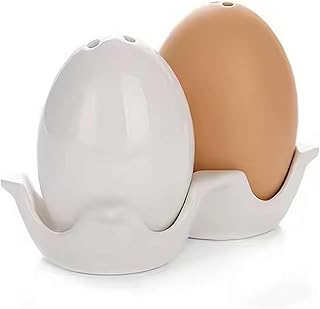 Salt and Pepper Shakers,Novelty Egg Shaped Ceramic Set,Salt and Pepper Powder Tank with Tray for Barbecue Restaurant Kitchen Household Gift