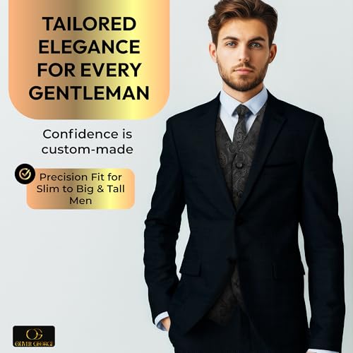Oliver George Men's 4pc Paisley Formal Suit Waistcoat Tuxedo Dress Vest Necktie Bowtie Handkerchief Set for Suit or Tuxedo2