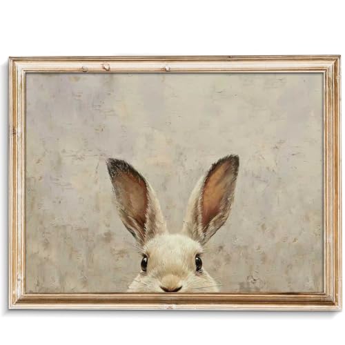 uniro Vintage Easter Bunny Wall Art Decor, Neutral Rabbit Canvas Oil Painting Poster for Rustic Easter Décor, Vintage Home Decor Animals Artwork Prints Wall Decor for Kids Room, Living Room, Bedroom or Festive Spaces - 8x10 Unframed