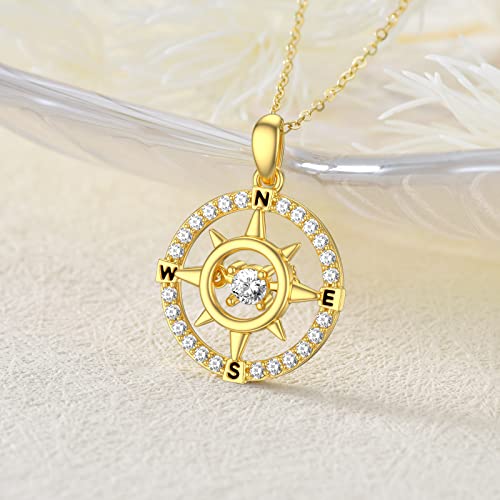 SISGEM 14K Solid Gold Compass Necklace for Women Teen Girls,Yellow Gold Working Compass Pendant Necklace Inspirational Jewerly Gifts for Birthday Mothers Day 16+1+1 inch (14K Gold-Yellow) - Image 6