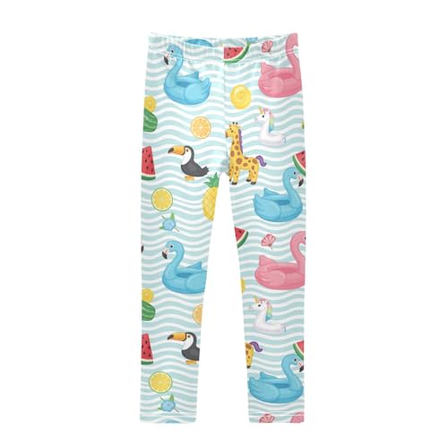 J JOYSAY Summer Flamingo Fruit Girls Leggings Soft Comfortable Stretchy Kids Girls Pants Size 4-10T