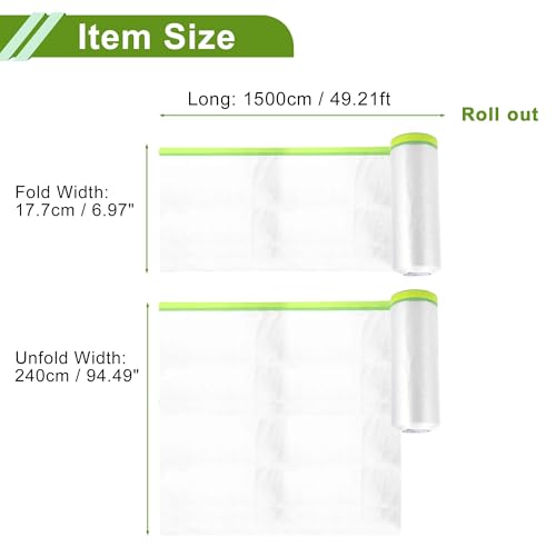 Image of Pre-Taped Masking Film Plastic Cover PE Film Natural Fiber Material 1 Pc 1500x240cm / 49.21ftx94.49 inch White Green