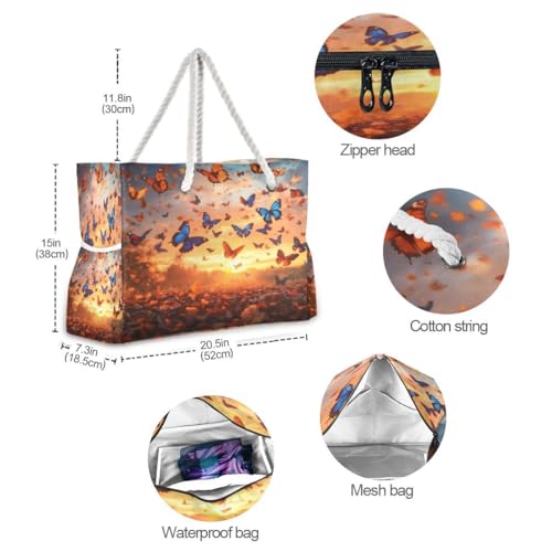 Large Beach Bags Totes Canvas Tote Shoulder Bag Dreamy Butterfly Swarm Water Resistant Bags for Gym Travel Daily4