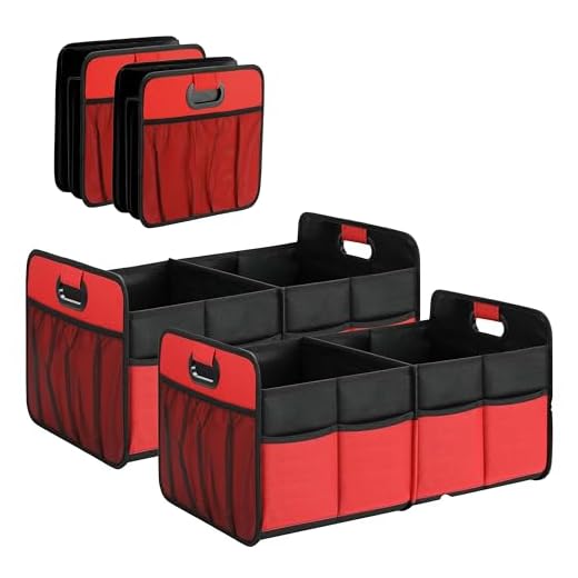 Simple Deluxe Car Trunk Organizer, Collapsible Storage Box with 2 Compartments & Anti-Slip Bottom, Waterproof 600D Oxford Polyester for SUV, Minivan, Truck, Red, 2 Pack