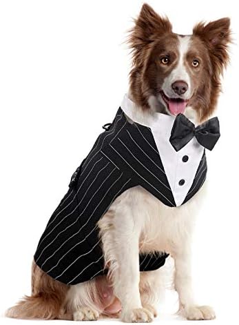 Kuoser Dog Tuxedo Dog Suit and Bandana Set, Dogs Tuxedo Wedding Party Suit, Dog Prince Wedding Bow Tie Shirt Formal Dog Wedding Attire for Large and Medium Dogs Golden Retriever Samo Bulldogs