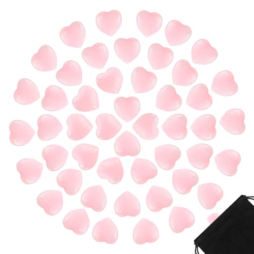 IANFAN 120 Pcs Valentine's Day Rose Quartz Heart Crystals Bulk, 0.8 Inch Heart Shaped Rocks Natural Pocket Polished Love Carved Healing Stones Worry Crystal with Flannel Bag for Women Gifts