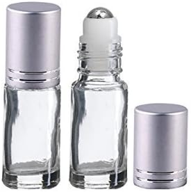 Perfume Studio Bola de metal de 0.2 fl oz con botellas de rodillo de vidrio transparente para aceites esenciales y aromaterapia (6, tapa plateada)