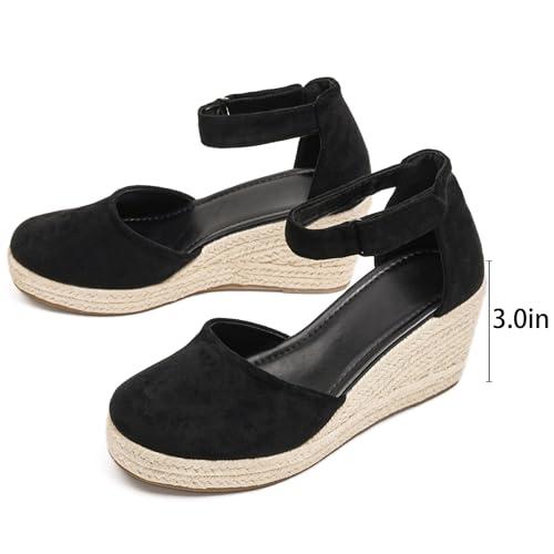 Image of Womens Espadrilles Sandals, Closed Toe Platform for Women Ankle Strap Casual Comfortable Wedge Sandals